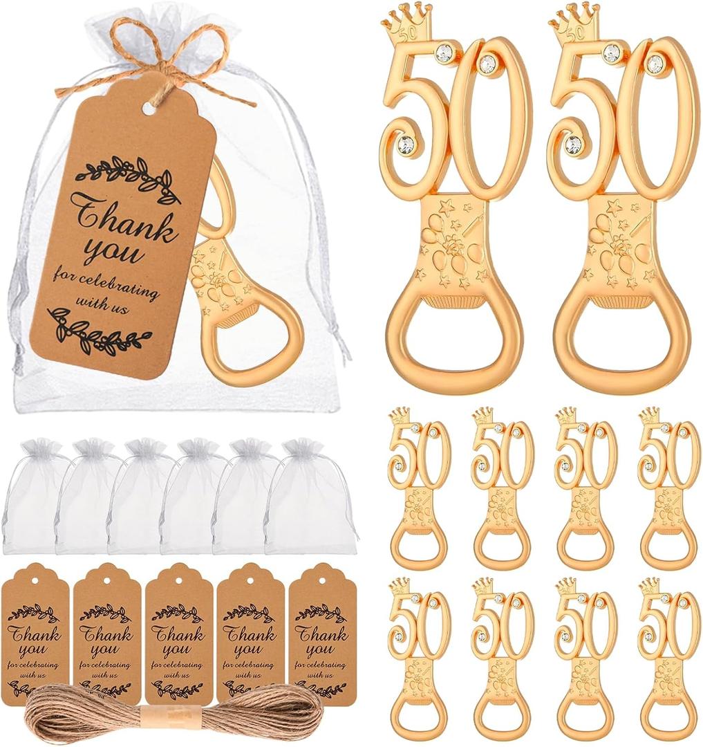 50Pcs 50th Birthday Bottle Opener Set, 50th Golden Bottle Openers Birthday Personalized Party Favors 50th Wedding Anniversaries Souvenirs Favors for Guests Gifts Decorations50th