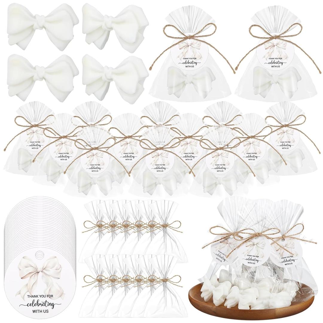 Demissle 40 Sets Coquette Bow party Favors Soap Favors for Guests Return Gifts Bulk Cute Soaps with Bags Twines Thanks Tags for Birthday Party Decorations Girl Gender Reveal(White)