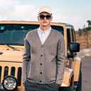 New Sweater V-Neck Solid Color Cardigan Sweater Men's Lazy Style Jacket Clip (Gray, XL)