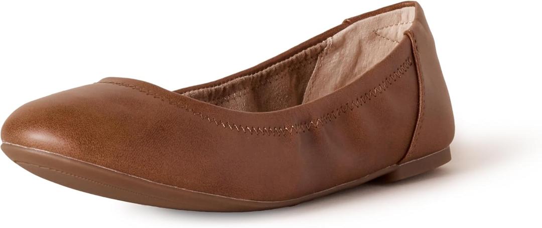 Amazon Essentials Women's Belice Comfortable Slip-On Ballet Flats Shoes (7.5, Chestnut Brown Faux Leather)