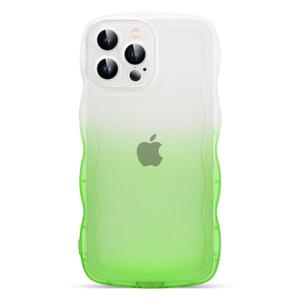 2 x XIQI Compatible with iPhone 14 Pro Case 6.1" 2022, Cute Kawaii Curly Wave Frame Shape Soft Silicone Shockproof Protective Phone Cover for Women Girls, Gradient Dark Green