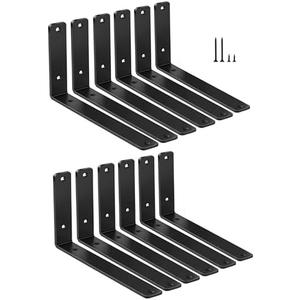 12 Pack - L 10" x H 6" x W1.5, 5mm Thick Black L Shelf Bracket, Iron Shelf Brackets, Metal Shelf Brackets, Floating Shelf, Shelf Supports with Screws