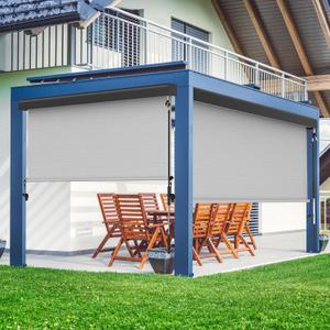 Outdoor Roller Shade for Patio with Aluminum Valance, (10'W X 8'H) 420GSM New Material Patio Blinds with 95% UV Blockout, Outdoor Blinds with Crank Handle for Shading, Privacy Protection, Gray