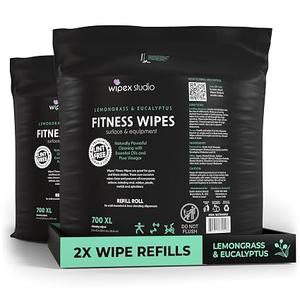 Wipex Gym Wipes Dispenser Refill, 1400 Count (2 Rolls x 700), Premium Thick Gym Equipment Wipes, Lemongrass Scent, 8” x 12” Fitness Cleaning Wipes