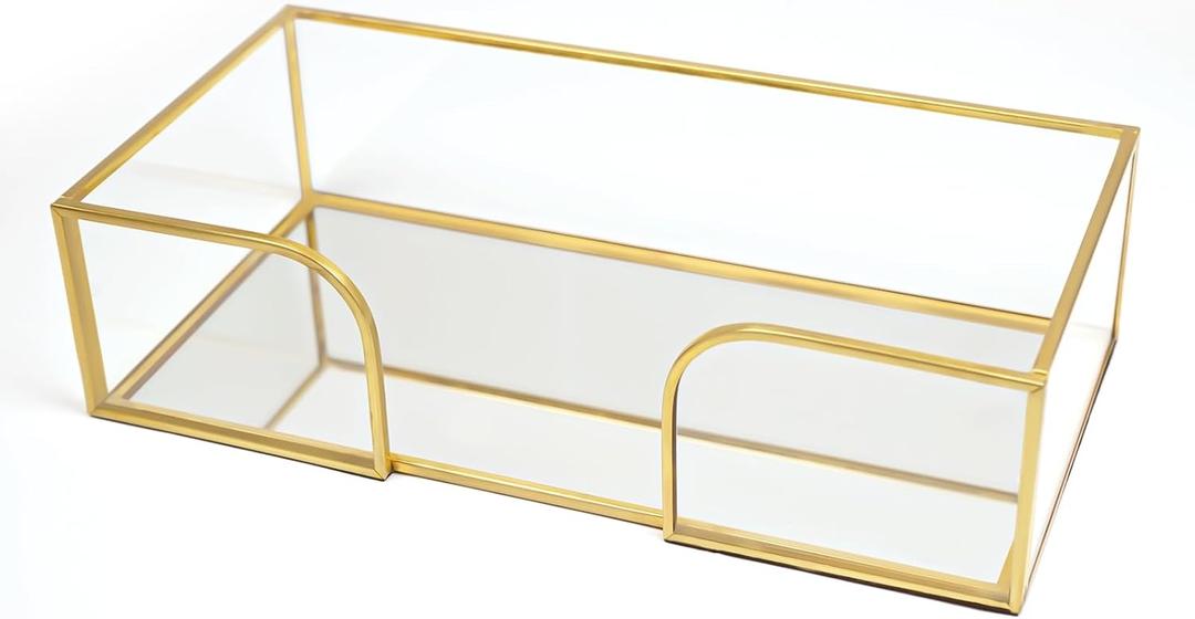 Shonmogar Guest Towel Holder  Glass Napkin Holder for Bathroom, Gold Bathroom Napkin Holder Tray Stylish Guest Towel Holder Tray for Bathroom Toilet Kithcen Dining Table Party Holiday Decor