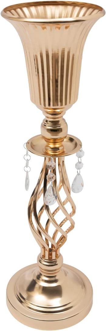 DYNAMI Set of 10 20in Tall Metal Flower Stand,10 Pcs Crystal Flower Vase Candleholder Wedding Centerpiece Table Decoration for Event, Birthday, Home Decoration (Gold)