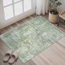 Soalmost 2x3 Abstract Washable Rugs for Kitchen, Floor, Entryway, Powder Room Small Area Rug Non-Slip Vintage Low Pile Throw Door Mat Green Ivory