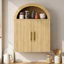 Kalrin Arched Wall Cabinet, Large Wood Bathroom Cabinet Wall Mounted Cupboard, Modern Floating Storage Cabinet with Door Adjustable Shelf, Wood Organizer Light Oak, 23.6 x 31.5 x 7.8 inches
