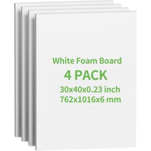 4 Pack Foam Board 30"x40", 0.23 Inch Thickness Poster Board, Double-Sided Acid-Free Foam Core Board, Large Lightweight Polystyrene Board for Painting, Display, Craft & School Projects, White