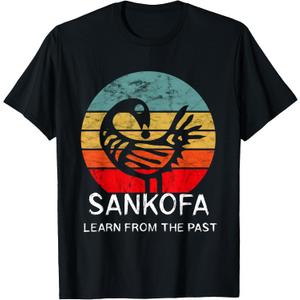 Sankofa Retro Vintage Learn from The Past African Bird T-Shirt (Black, L)