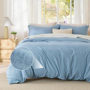Bedsure Textured Duvet Cover Queen Size - Cotton-Like Polyester Jacquard Duvet Cover Set for All Seasons - 3 Pieces Elevated Dobby Ultra Soft Bedding Set, NO Comforter (Chambray Blue, Queen, 90"x 90")
