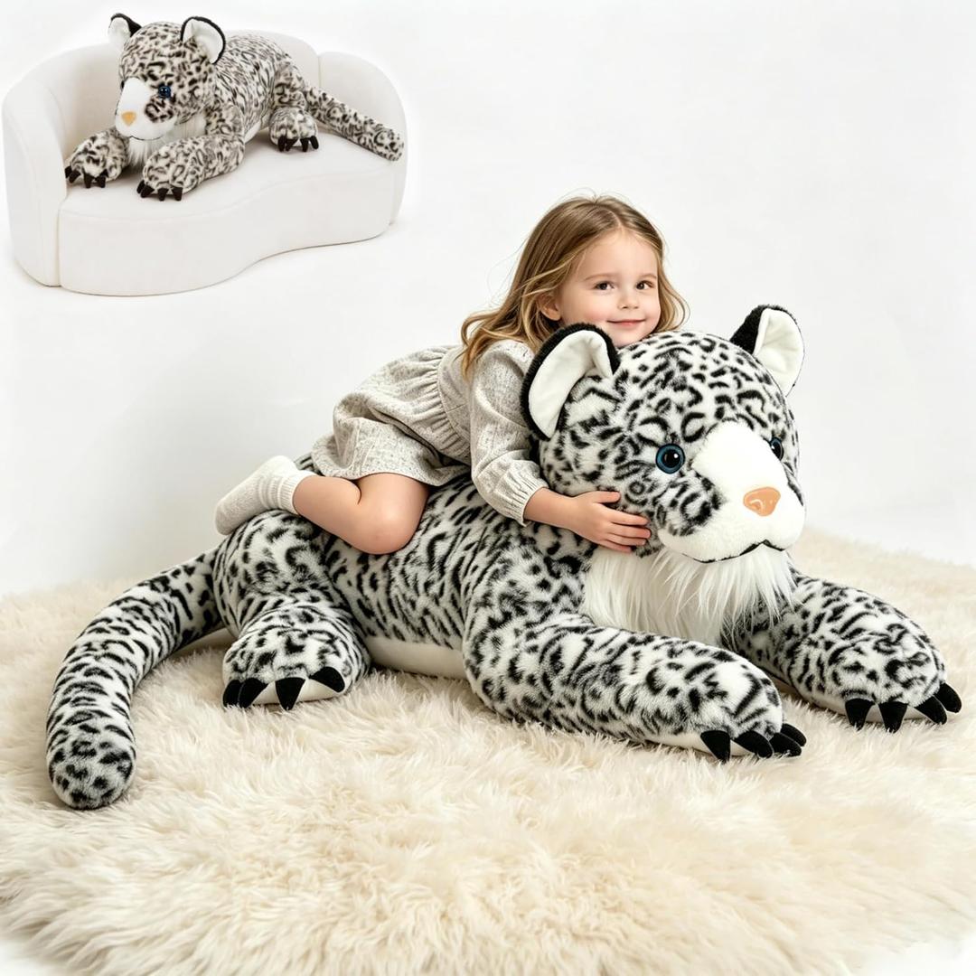MaoGoLan 47” Snow Leopard Stuffed Animal for Kids Girls - Giant Stuffed Leopard Cheetah Plush Toy Big Large Tiger Safari Stuffy, Mothers Day Valentines Birthday Gifts Baby Shower Party Decor