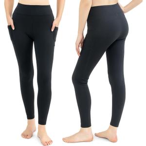 SATINA Women's High Waisted Workout Yoga Leggings (Black & Charcoal)