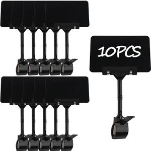10 Pack Plastic Chalkboard Signs with Long Clip, Double Head Rotating Display Price Tags Merchandise Clip Holder for Business Retail Food Clothing Rack Shelf Basket Sign Display (Black)