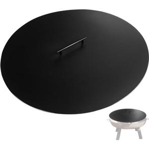 34" Fire Pit Cover Lid Round Outdoor Fireplace Cover Lid Heat Resistant Flat Fire Pit Burner Pan Cover for Round Patio Fire Pit Prevent Sparks, Snuff Campfire