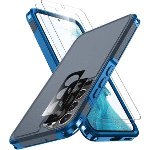 SPIDERCASE Designed for Samsung Galaxy S22 Case, [10 FT Military Grade Drop Protection],2 Pack [Tempered Glass Screen Protector+Camera Lens Protector] Heavy Duty Shockproof Case,Blue