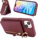 2 x for iPhone 15 Plus Case with Card Holder for Women,for iPhone 15 Plus Phone Case Wallet with Strap Credit Card with Kickstand Zipper Case for Apple15plus - Red Wine