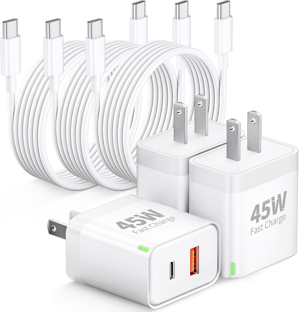 Pixel 10 9 8 7 6 Pro Charger Fast Charging, 3-Pack 45W Dual Port USB C Fast Wall Charger Block Cube with 6FT USB C Cable Cord for Google Pixel 10/10 Pro/10 Pro XL/Fold/9/9a/9 Pro XL/8/8 Pro/7/6/5/4 XL
