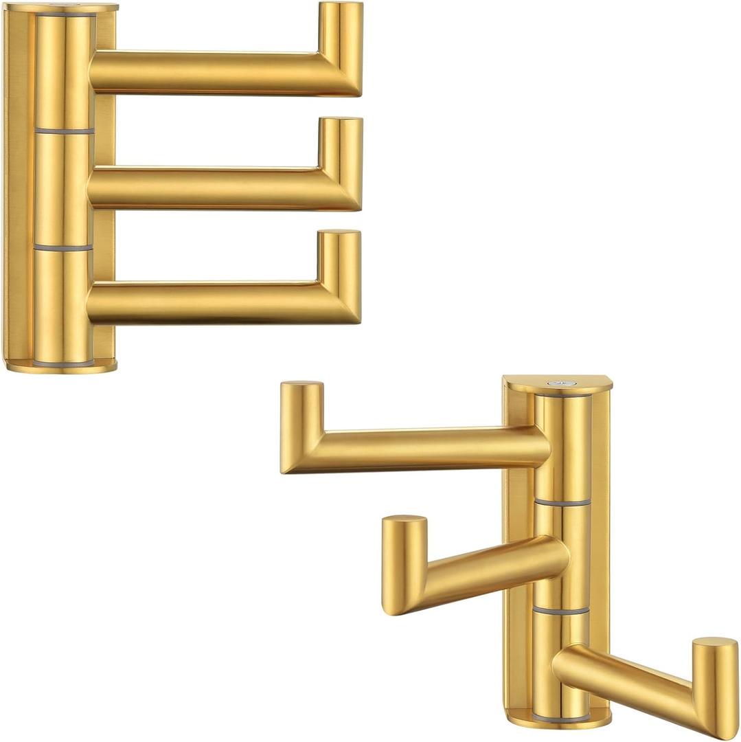 Angle Simple Towel Hooks Swivel, 304 Stainless Steel 3 Arms Foldable Hand Towel Holder, Coat Hooks, Brushed Dark Gold, 2 Pack