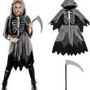 Morph Girl Grim Reaper Costume, Grim Reaper Girl, Scary Girls Costume Kids, Halloween Costume Girls, Halloween Costumes Kids (X-Large)