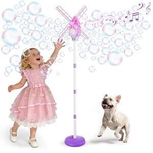 Windmill Bubble Machine for Kids & Girls, Standing Bubble Blower with Lights & Music, 51" Adjustable Height, 130ml Tank, Bubble Solution Included, Outdoor Toy for Backyard Parties & Birthdays