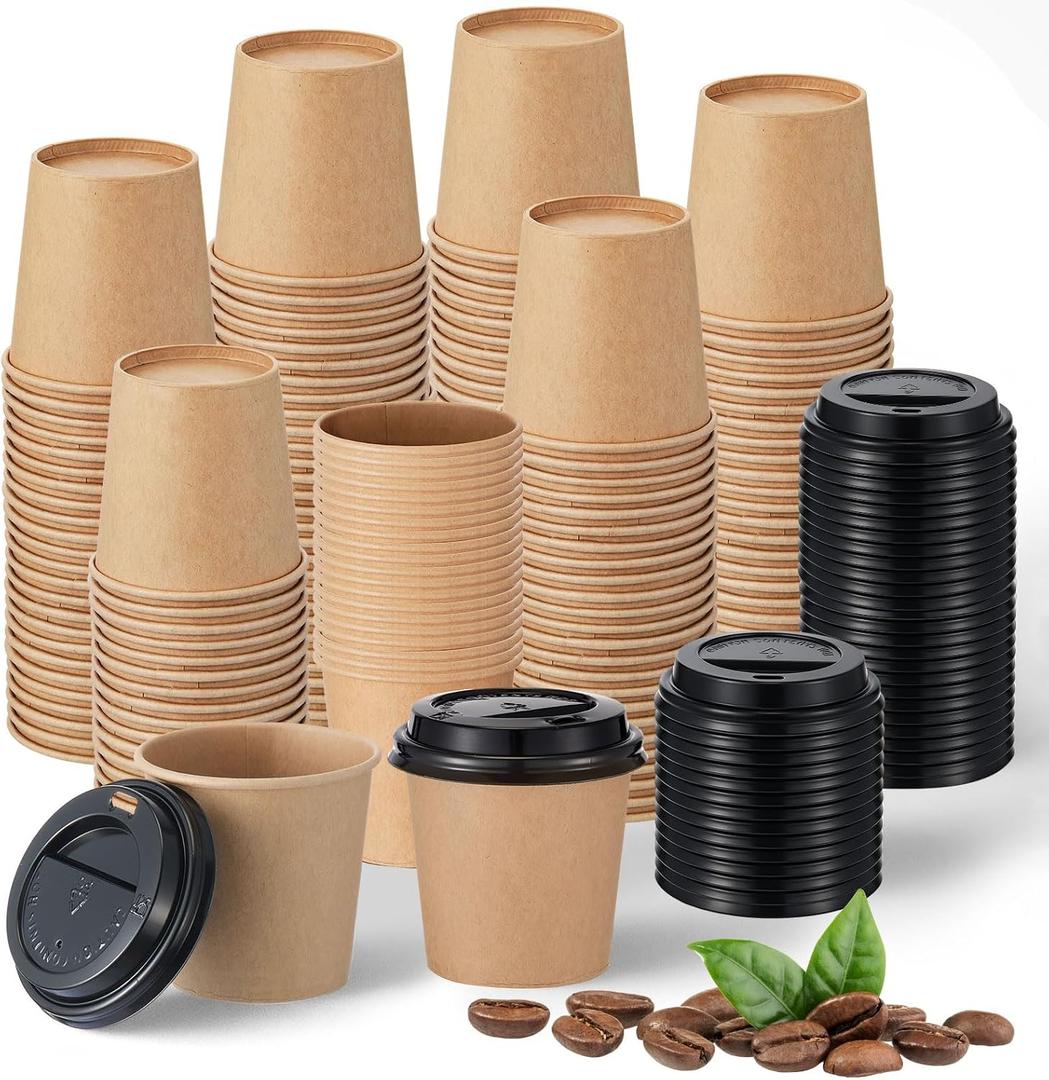 100 Sets 4 oz Disposable Espresso Cup with Lids Mini Coffee Paper Shots Cups for a Double Shot, Espresso, Tea, Hot Chocolate and Cold Beverages for Travel Office
