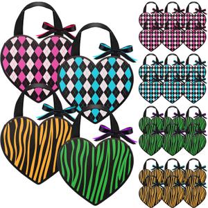 24 Pcs Monster Party School Heart Shaped Gift Bags Bulk Reusable Non Woven Hearts Goodie Tote Bags with Handles for Monster Party School Exchange Candy Treat Favors Supplies Decorations(Heart)