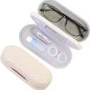 2 in 1 Contact Lens Case and Eyeglasses Case for Women Men Kids, Double Sided Hard Shell Portable Glasses Travel Holder with Built-in Mirror, Contact Lens Box Storage Kit, White