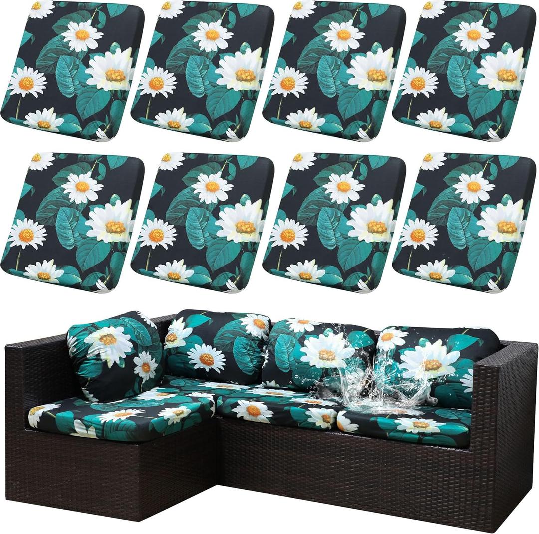 Outdoor Cushion Covers Set,8PCS Waterproof Patio Furniture Couch Seat Slipcovers, Replacement for Sofa Sectional Chair(CoverOnly) (Daisy)