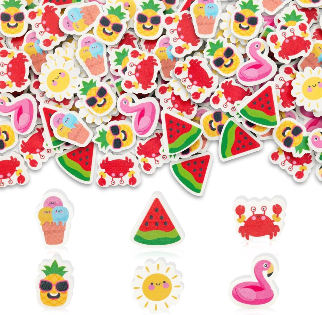 Yopyame 60PCS Summer Mini Erasers Bulk Ice Cream Watermelon Flamingo Tiny Erasers Assorted Novelty Pencil Eraser Puzzle Eraser Desk Pet Student Homework Prizes Gift Filling Party Favors