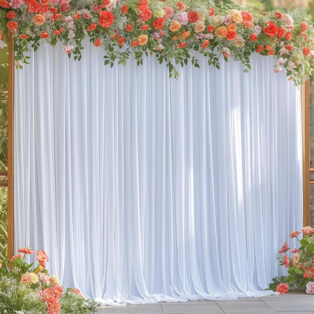 16x10FT White Backdrop Curtains for Wedding Parties, Wrinkle Free Polyester Photography Backdrop Drapes for Wedding Baby Shower Birthday Parties Stage Background Stand Decorations 4x10ft,4 Panels