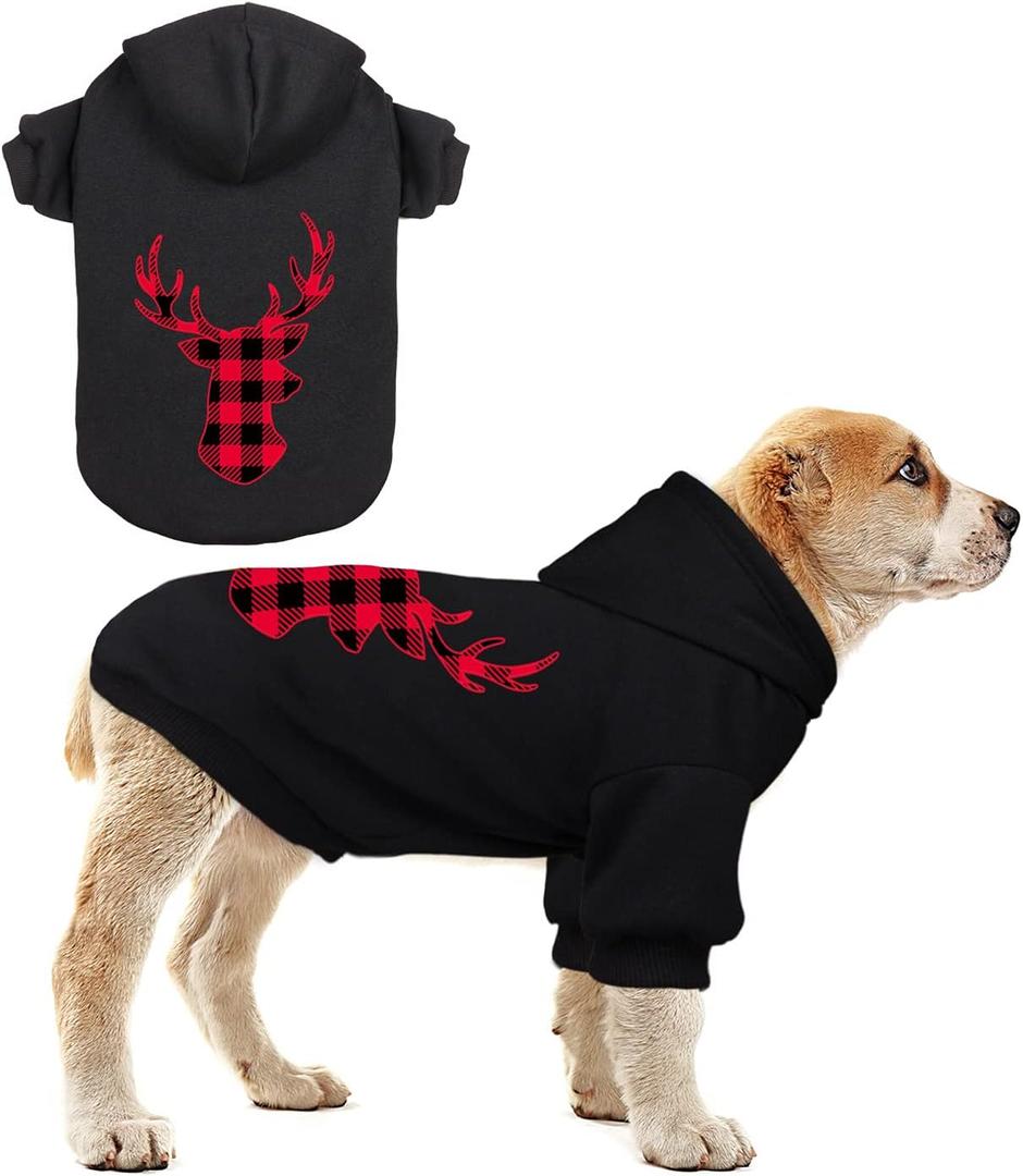 Dog Hoodie Sweater for Dogs Pet Clothes Buffalo Plaid Dog Hooded Sweatshirt Warm and Soft Breathable Cozy(Reindeer&M)