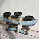 Nautical Candle Holder for Beach House Table & Lake House - Ocean Themed Farmhouse Boat Candlestick Holders, Marine Beach Style Handmade Coastal Accent, Housewarming Gifts