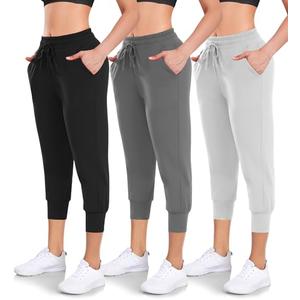 Hi Clasmix 3 Pack Capri Sweatpants Women,Womens Joggers with Pockets Athletic Leggings for Workout Yoga Running, M