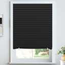LazBlinds No Tools No Drill Cordless Lift Cut to Size Pleated Paper Blinds for Windows, Blackou Clip On Self Adhesive Temporary Window Blinds for Home(48" W x 72" H x 6 Pack, Black)