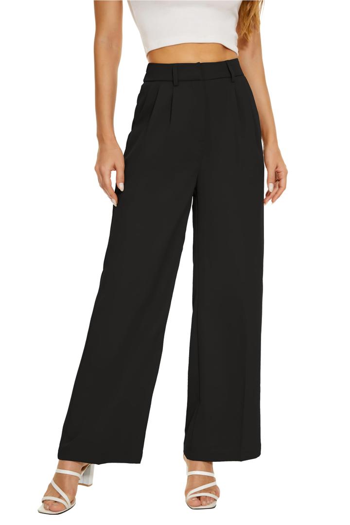 KICZOY Summer Women High Waist Wide Leg Dress Pants Pleated Front Wide Waistband Elastic Work Casual Long Trousers, Small