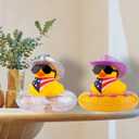 Yellow Duck Car Ornaments Rubber Duck Car Dashboard Decorations with Mini Cowboy Hat Scarf Sunglasses Swim Ring Necklace for Car Dashboard Decoration(Q29)