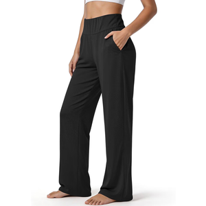 Women's Wide Leg Sweatpants High Waist Soft Athletic Pants, Lightweight Workout Lounge Pants for Yoga Gym Running (Black, XL)