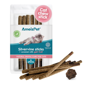 Silvervine Sticks for Cats, Chew Sticks Covered with Gall Fruit Dust - Natural Matatabi Cat Dental Care, Catnip Cat Teeth Cleaning, 6 Pcs