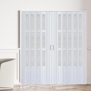 CCBOYSHARDWARE 72x80in Double Accordion Door with Frosted Acrylic Panels, PVC Folding Door with Lock & Handle, Space-Saving Bifold Door with Double Magnetic Closure for Closet & Pantry,Easy to Install