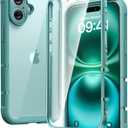 Diaclara Designed for iPhone 16 Plus Case 6.7 Inch,Upgraded [Full Camera Protection] Full Body Rugged Clear Bumper Case w/Built-in Screen Protector for 16 Plus,Teal (Green)