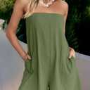 ReachMe Womens Strapless Short Rompers Off Shoulder One Piece Short Jumpsuits Summer Sleeveless Rompers with Pockets (Green, S)