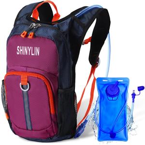 Kids Hydration Backpack with 1.5L Water Bladder Hiking Backpack Lightweight for Boys or Girls Children Biking Climbing Running Cycling (Purple)