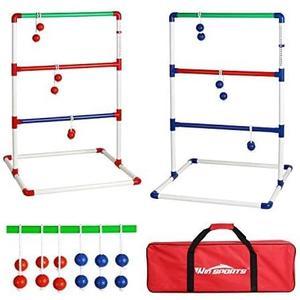 Outdoor Games Ladder Toss Indoor Game Set with 6 Soft Rubber Bolo Balls,Games for Adults, Kids, Family,Red&Blue&Green
