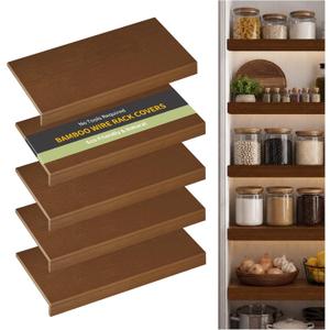 Wire Shelf Covers, Bamboo Wire Rack Covers for Pantry, ClosetKitchen (5pcs, 32" W x 16" D, Walnut)