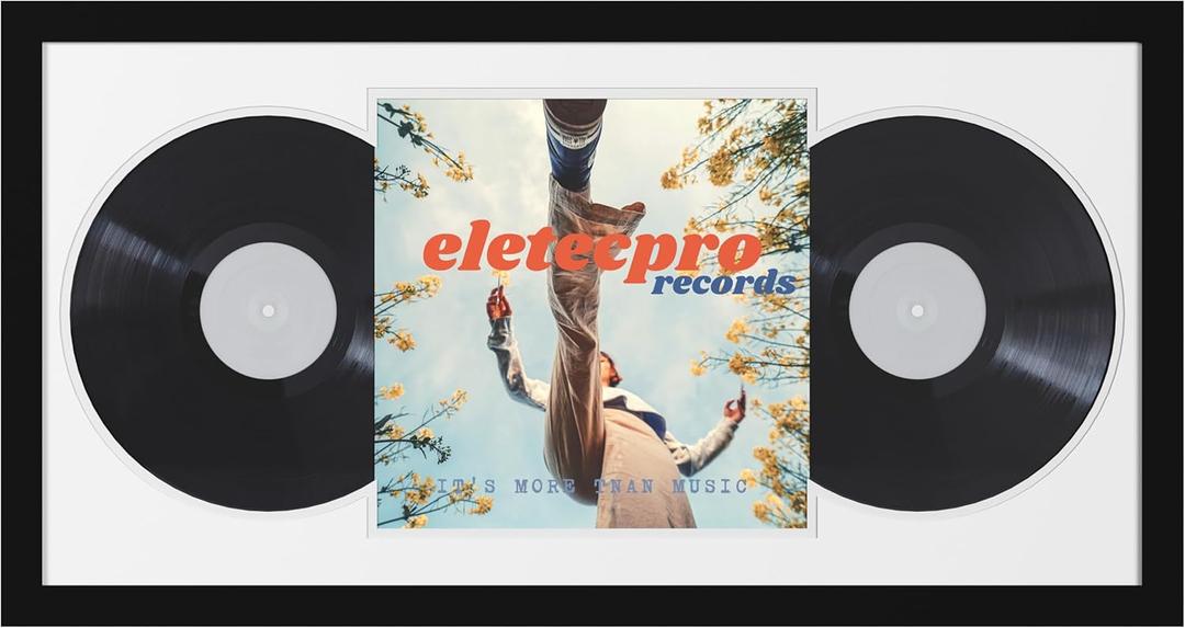 eletecpro 16x32 Record Frame Display 12-inch Double LP, Black Vinyl Frames with 2 Double Sided Mats (Black-White) Holds Jacket and 2 Records, Big Album Frame Wall Decor for Music Fans