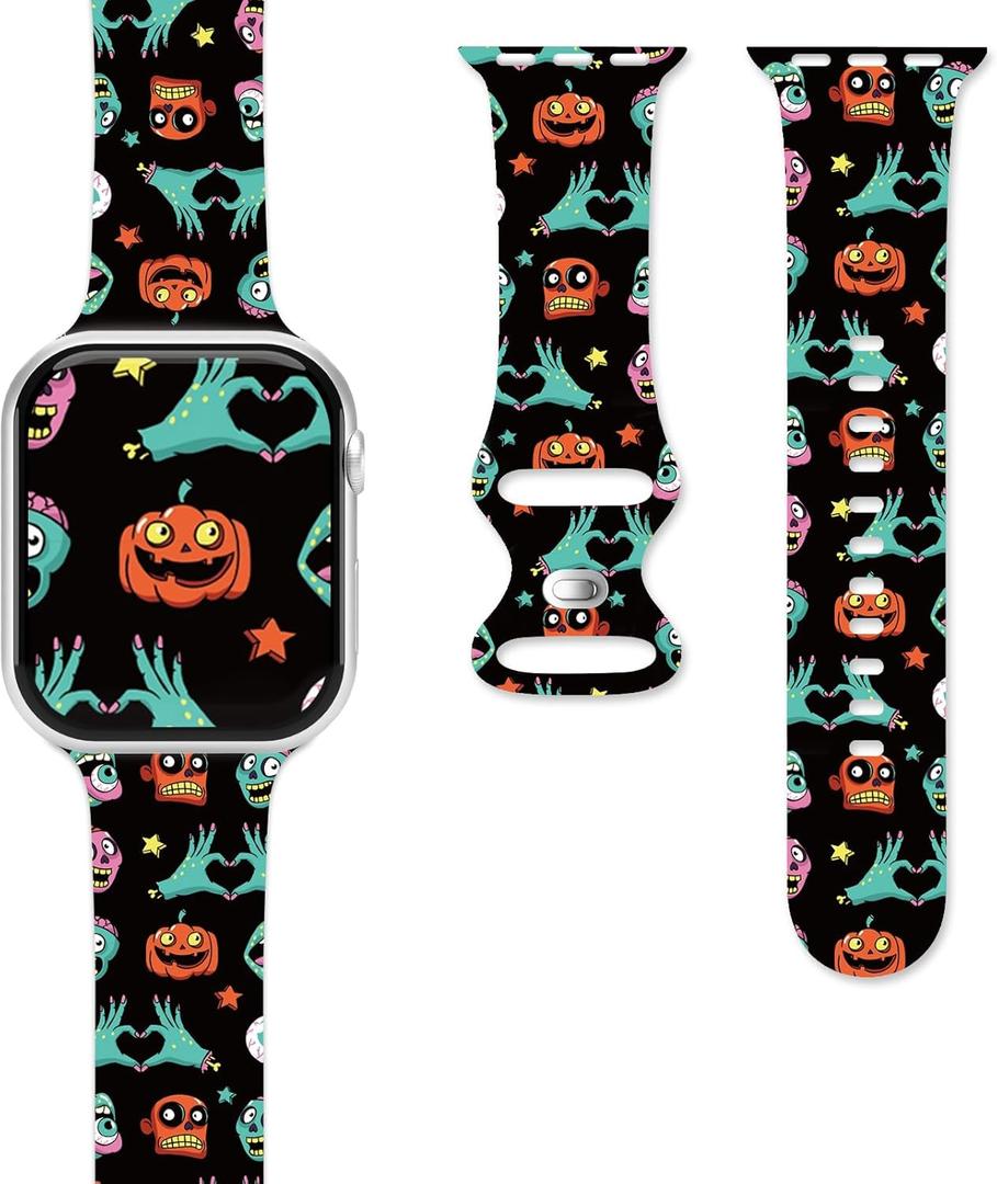 2 x Halloween Watch Bands for Apple Watch Band 38/40/41/42/44/49mm for Men Women, Silicone Waterproof Adjustable Printed Smartwatch Strap for iWatch Series 9 8 7 6 5 4 3 2 1 SE Replacement Wristband Gifts