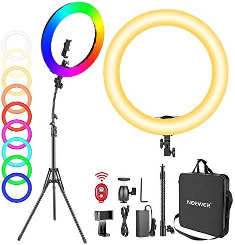 Neewer 18” RGB Ring Light with Stand, 42W Dimmable LED Ring Light with Phone Holder/Bi-Color 3200K–5600K/95+ CRI/0–360° Full Color/9 Scene Effects for Selfie Makeup Zoom Calls YouTube Video Shooting Only The ring Light Adapter And Charger
