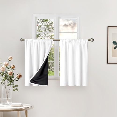 BGment Short Blackout Curtains for Small Window 30 Inch Long, White Thermal Insulated Kitchen Curtains Room Darkening Soundproof Rod Pocket Curtains for Bedroom Bathroom, 2 Panels, 42 Wide