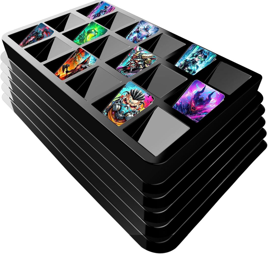 Card Sorting Tray 5ct  Stackable Trading Card Organizer Display Case, 18-cell Organize and Sort TCG Cards, Durable and Convenient Storage Solution (Large - Regular Cards)
